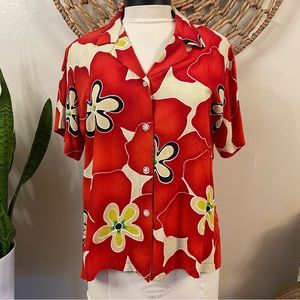 VTG Jams World Red Star Hibiscus Hawaiian Shirt Vintage Ladies L